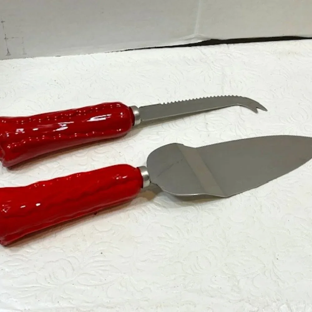 Dessert/Pie/Sandwich Server & Cheese Knife Set Stainless Steel Rose Handles